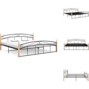 vidaXL Metalen Bedframe - Comfort - Bedden - 210 x 207 x 90 cm - Zwart en lichthout - Bed