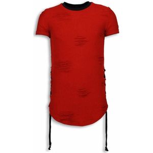Destroyed Look T-Shirt - Ribbon Long Fit Sweater - Rood