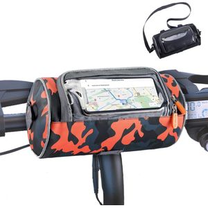 Fietstas Fietsstuurtas Waterdicht 7,2 inch touchscreen Mobiele telefoonhouder 3,7 L Grote capaciteit E-bike scootertas Bovenbuistas Frametas Bagagedrager (oranje)