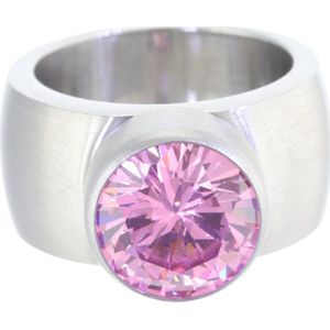 Behave - Ring - RVS Ring met 10mm Roze Zirkonia – Elegant, Krasbestendig & Nikkelvrij – Luxe Damesring