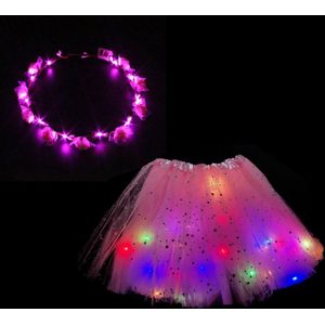 Led Rokje / Tutu + Tiara Setje - Roze