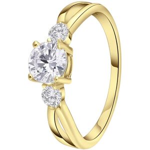 Lucardi Dames Goldplated Ring met Zirkonia - Ring - Cadeau - Echt Zilver - Goudkleurig