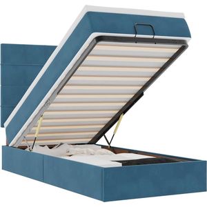 vidaXL - Ottoman - bed - met - matrassen - en - LED'sx200cm - fluweel - donkerblauw