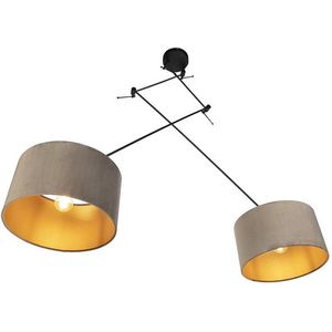 QAZQA blitz - Landelijke Hanglamp met kap - 2 lichts - L 750 mm - Zwart Goud - Woonkamer | Slaapkamer | Keuken