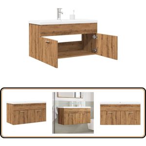 vidaXL Wastafelkast met wasbak - Artisan Eiken Badkamer Wastafelkast - Badkamer Wastafelkasten - Wastafelkast - Badkamer Wastafel Kast