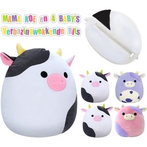 Klikkopers® - Kawaii knuffel Met Baby's - Squish Knuffel - Koe Squishy - Kawaii Kussen - Kawaii Koe Knuffel - 30 cm