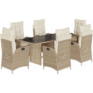 vidaXL - 7-delige - Tuinset - met - kussens - poly - rattan - beige