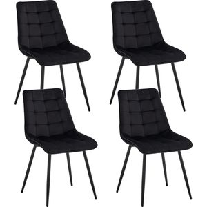 Asaam- Een Set Van 4 Moderne Minimalistische Eetkamerstoel - Fluwelen Gewatteerde Ijzeren Poten - Nordic Stoel Voor Keuken Woon-Eetkamer - Restaurant- Zwart - Metalen Frame