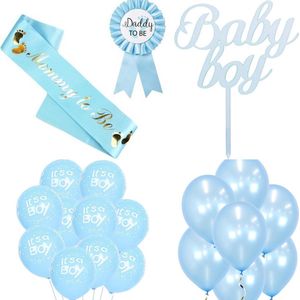 23-delige set Baby boy met sjerp, rozet, taart topper en ballonnen - babyshower - genderreveal - geboorte - zwanger - baby boy - ballon - sjerp