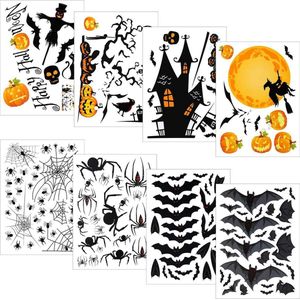 Halloween raamstickers, raamstickers, stickers voor Halloween party, muurstickers Halloween decoraties, vleermuizen, schedel, pompoenstickers, dubbelzijdige stickers