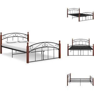 vidaXL Metalen Bedframe - Zwart/Donkerhout - 210 x 147 x 90 cm - Montage vereist - Bed