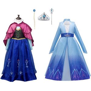 6-Pack - Prinsessenjurk meisje - 2 x Blauwe jurk - Elsa jurk - Anna jurk - Het Betere Merk - Carnavalskleding kinderen - Prinsessen Verkleedkleding - 104/110 (110) - Cadeau meisje - Prinsessen speelgoed - Verjaardag meisje - Kleed