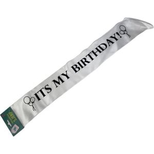 Its My Birthday Sjerp - Wit / Zwart - Polyester - 144 x 11 cm - 1 stuk - Verjaardag - Decoratie - Feest - Jarig