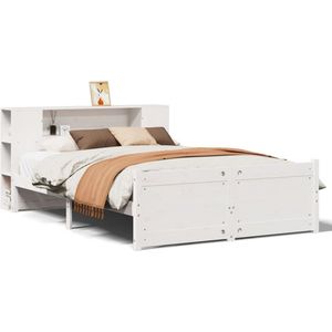 vidaXL - Bed - met - boekenkast - zonder - matras - grenenhout - wit - 140x200 - cm