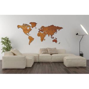 Houten Wereldkaart Groot PREMIUM | ECHT HOUT - Warme kleur - Volledig Duurzaam - Landkaart - 170 x 85 CM - Wanddecoratie - Muurdecoratie- Design