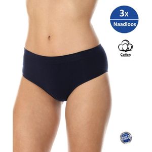 Brubeck Dames Ondergoed Slip Midi - Naadloos Elastisch Katoen 3-Pack - Marineblauw L