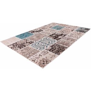 Tapijtenloods Ariya Vintage Patchwork Vloerkleed Laagpolig Blauw Beige- 80x150 CM