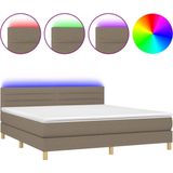 vidaXL - Boxspring - met - matras - en - LED - stof - taupe - 160x200 - cm