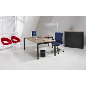 Hoogte verstelbaar hoekbureau Kubus breed 160CM diep 160CM bladkleur Licht Eiken framekleur Wit (RAL9010) wingzijde Links