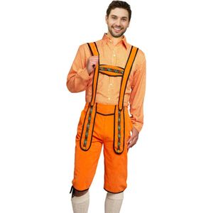 Partychimp Voordelige Lange Oranje Lederhosen Man voor bij EK Voetbal 2024 WK Koningsdag Verkleedkleren Volwassenen Oranje Verkleedkleding Oktoberfest Heren Carnavalskleding Heren - Polyester - Maat S