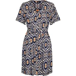 VERO MODA Jurk VMSIFA met All Over Print en Ruches Donkerblauw/Ecru/Oranje