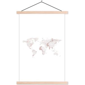 Wanddecoratie - Wereldkaart - Marmer - Roze - Wit - Schoolplaat - 60x90 cm - Textielposter - Textiel poster