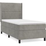 vidaXL - Boxspring - met - matras - fluweel - lichtgrijs - 90x200 - cm