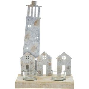 WAXINELICHTHOUDER VUURTOREN HUISJES WIT 29 CM