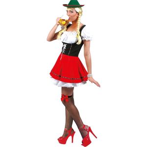 Funny Fashion - Boeren Tirol & Oktoberfest Kostuum - Beate Biergarten Babe - Vrouw - rood,wit / beige - Maat 44-46 - Bierfeest - Verkleedkleding