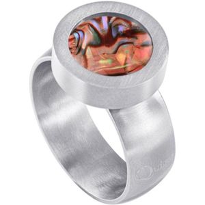 Quiges RVS Schroefsysteem Ring Zilverkleurig Mat 20mm met Verwisselbare Parelmoer Rood Schelp 12mm Mini Munt