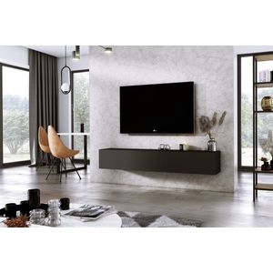 Meubel Square - TV meubel DIAMOND - Mat Zwart - 180cm - Hangend TV Kast