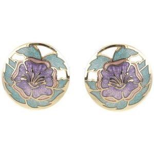 Behave Oorbellen knoppen goud kleur bloem groen paars emaille 1,8 cm