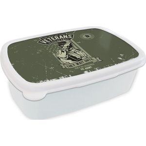 Broodtrommel Wit - Lunchbox - Brooddoos - Vintage - Leger - Vlag - 18x12x6 cm - Volwassenen