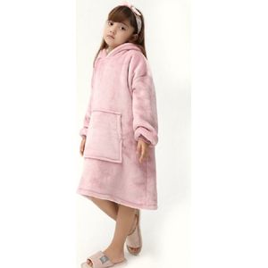 Hoodie Deken Extra LANG – Hoge Kwaliteit Sherpa Fleece – West - 75 cm – Kinderen Roze
