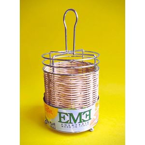 EME Bestekhouder 4-delig voor 24st - Bestekbeker - Roestvrij IJzer Metaal Bamboe Hout Keukengerei Houder Pot Voor Bestek Cilindervormig