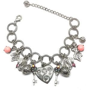 Behave Armband - zilver kleur - roze details - bedelarmband - hart - sleutel - 18 cm