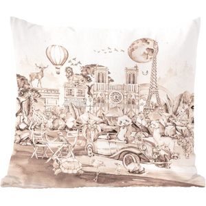 Kussen kinderkamers - Woondecoratie - Kinderen - Parijs - Panda - Dieren - Luchtballon - 40x40 cm - Kussen voor kind