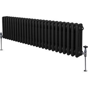 Monster Shop Traditionele Stijl 3 Kolom Horizontale Radiatoren - 300 x 1192mm - Hoogwaardig Carbon Staal - Hoge BTU Warmte Output - Inclusief Bevestigingskit & Borstel - 15 Jaar Garantie - Zwart