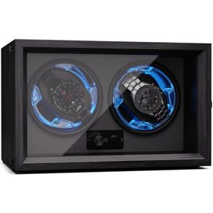 Brienz 2 watchwinder, 2 horloges, 4 modi, houten look, blauwe binnenverlichting