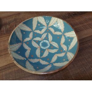 Floz Design houten schaal met print - luxe fruitschaal of serveerschaal - binnenzijde als keramiek - 30 cm - fairtrade