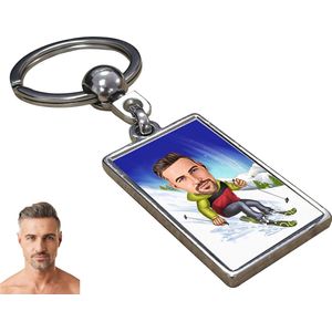 Ski Karikatuur Man - Gepersonaliseerde Karikatuur Sleutelhanger met Jouw Foto - Cadeau - Verjaardag - Kerst - Kado - Valentijn - Vaderdag - Vaderdag cadeautje - Vaderdag cadeau voor papa - Gepersonaliseerd Cadeau