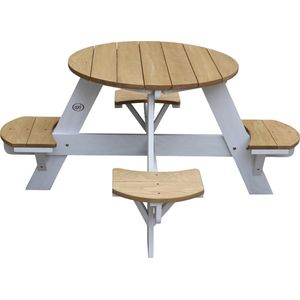 AXI Ufo Picknicktafel Rond voor 4 kinderen in Bruin/Wit - Picknick tafel van hout - 120x120x56cm