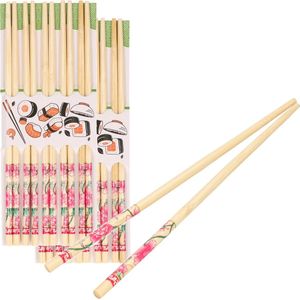 Concorde Sushi eetstokjes 10x setjes - bamboe hout - roze bloemen print - 24 cm