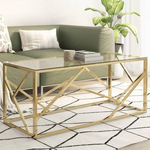 vidaXL Salontafel - Goudkleurig - RVS en Glas Salontafel - Salontafels - Bijzettafel - Banktafel