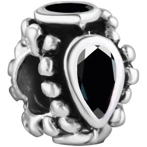 Quiges - 925 - Zilveren - Bedels -Sterling zilver - Beads - Zirkonia Zwart Kraal - Geschikt – voor - alle bekende merken - Armband Z611