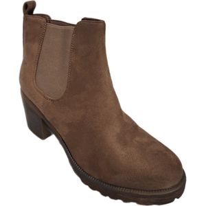 LUCKYSHOES-CHELSEABOOT-KHAKI-SUEDELOOK-BLOKHAK 7CM-41