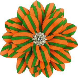 Bloem Bloemen Rozet Broche Patch - Clip 8 cm / 8 cm / Oranje Groen