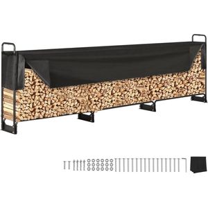 Houtrek - Brandhoutrek - Haardhoutrek -Metaal - 259 x 36 x 117 CM - Maat M - Frame Gepoedercoat - Waterdichte Hoes - Laadgewicht 300 KG - Zwart