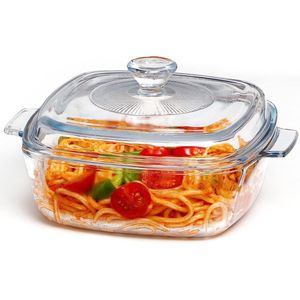 Vierkante braadpan met deksel Ovenvaste glazen potten met handvatten, glazen magnetronschalen met glazen deksels Braadpanvorm Kookgerei (1,2 L vierkant)