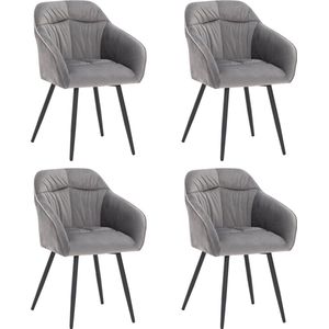 Merax Eetkamerstoelen Set van 4 – Luxe Fluwelen Stoelen – Grijs – Ergonomisch met Verstelbare Poten en Armleuningen